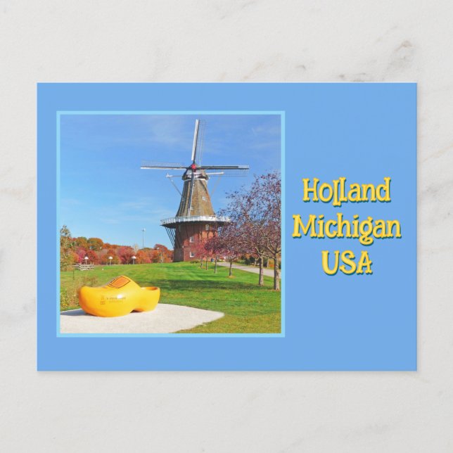 Cartão Postal Windmill, Wooden Shoe, Holland, Michigan USA (Frente)