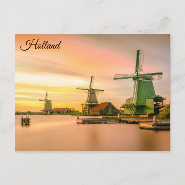 Cartão Postal Windmills Holland Viagem Foto Holandesa (Frente)