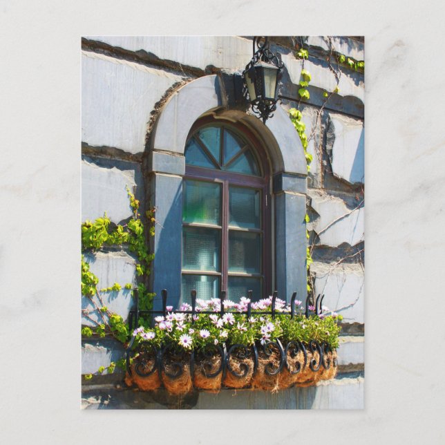 CARTÃO POSTAL WINDOWS DOORS FLOWERS BUILDING POSTCROSSING (Frente)