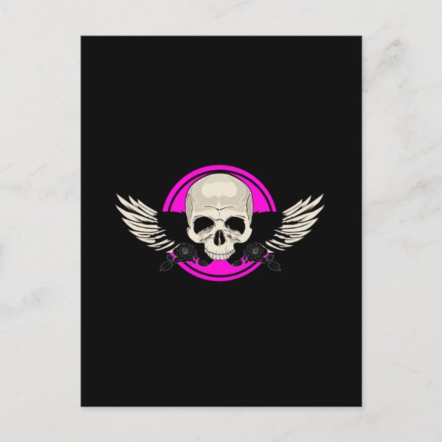 Cartão Postal Wing Skull - Rosa (Frente)