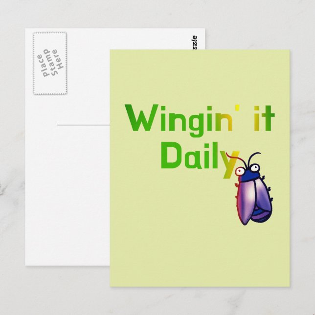 Cartão Postal Wingin It Daily Funny Bug Humor (Frente/Verso)
