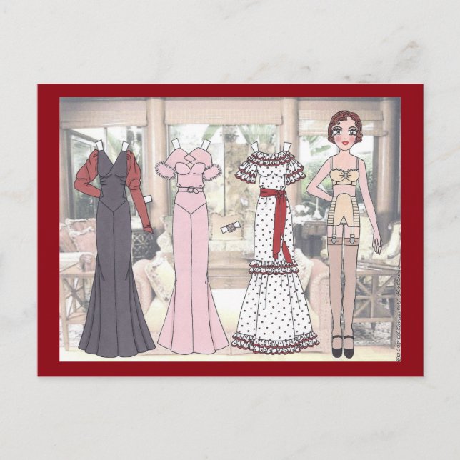 Cartão Postal Winnie, Art Deco Lady Paper Doll de 1936 (Frente)
