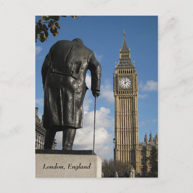 Cartão Postal Winston Churchill e Big Ben Postcard, Londres (Frente)
