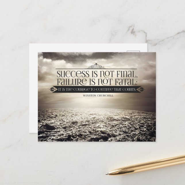 Cartão Postal Winston Churchill Inspirational Cote "Coragem" (Frente/Verso In Situ)