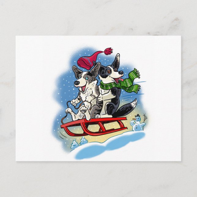 Cartão Postal Winter Corgis (Frente)