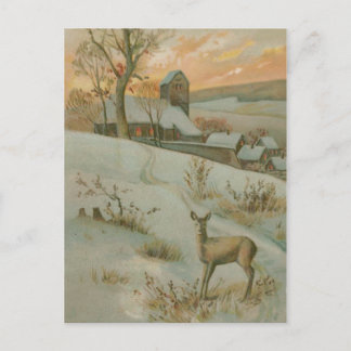 Cartão Postal Winter Field Deer Church