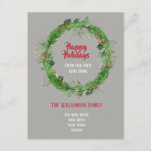 Cartão Postal Winter Greenery New Home Happy Holidays