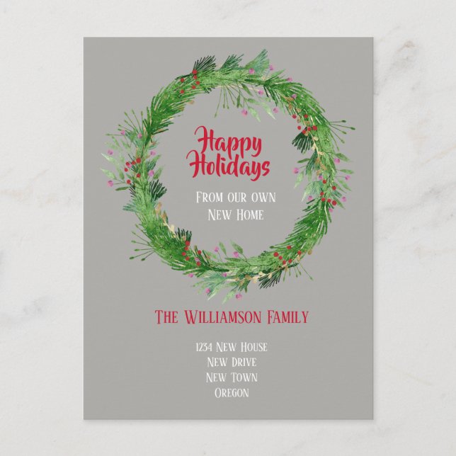 Cartão Postal Winter Greenery New Home Happy Holidays (Frente)