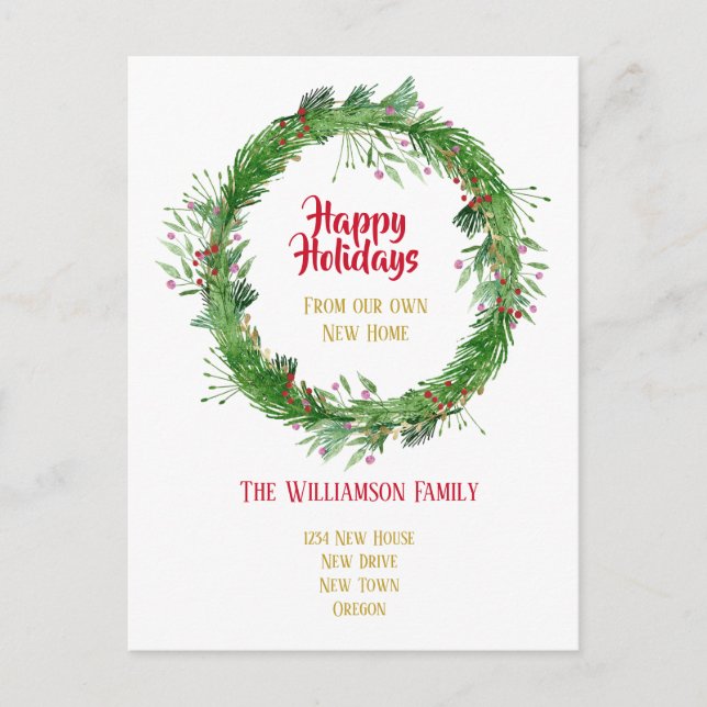 Cartão Postal Winter Greenery New Home Happy Holidays (Frente)
