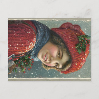 Cartão Postal Winter Joys 1917 Lithograph of Woman