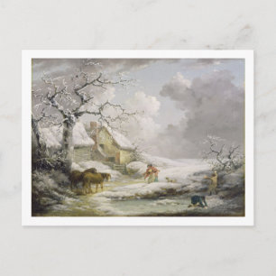 Cartão Postal Winter Landscape with Men Snowballing an Old Woman