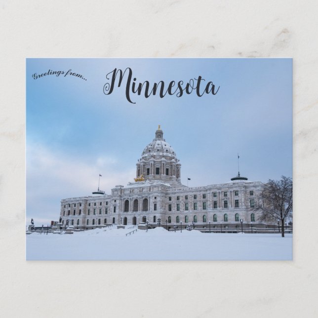 Cartão Postal Winter Minnesota State Capitólio Rua Paul Minnesot (Frente)