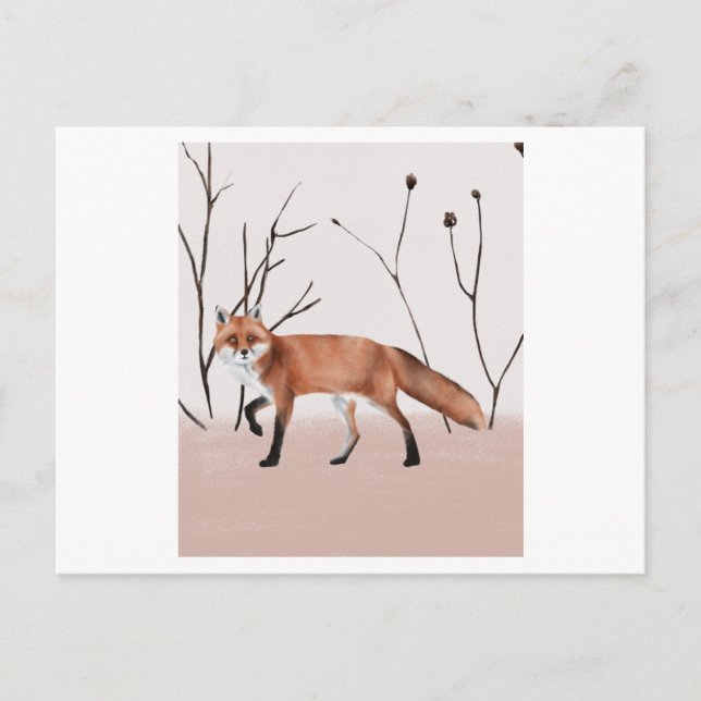 Cartão Postal Winter orange fox walking in a portrait (Frente)