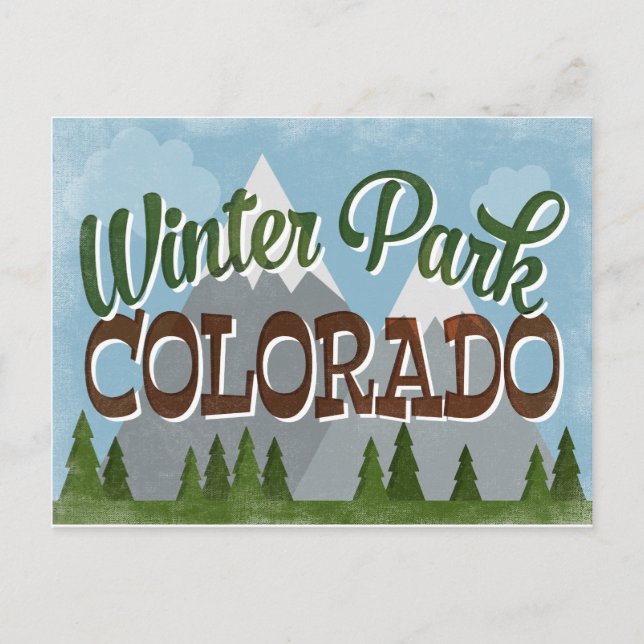 Cartão Postal Winter Park Colorado Divertimento Retro Snowy Moun (Frente)