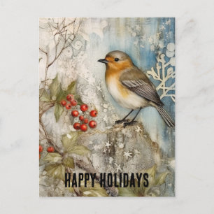 Cartão Postal Winter Robin Happy Holidays