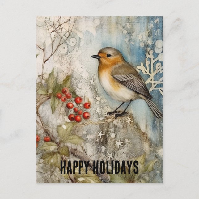 Cartão Postal Winter Robin Happy Holidays (Frente)