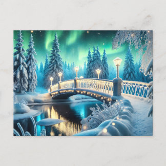 Cartão Postal Winter Wonderland Aurora: Arte da Ponte de Neve