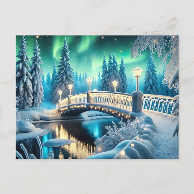 Cartão Postal Winter Wonderland Aurora: Arte da Ponte de Neve (Frente)