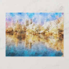 Cartão Postal Winterlandschaft an Havel mit Enten, Aquarell.