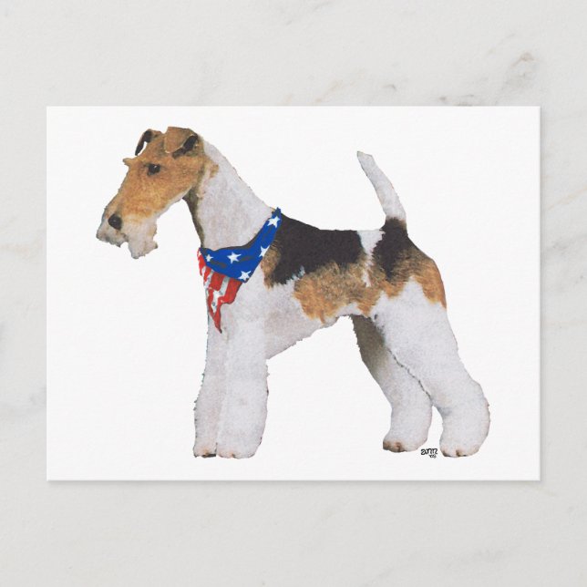 Cartão Postal Wire Fox Terrier Patriótico (Frente)