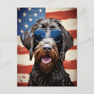 Cartão Postal Wirehaired Apontando Griffon em 4 de julho, indepe