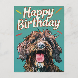 Cartão Postal Wirehaired Pointing Griffon Feliz Aniversário