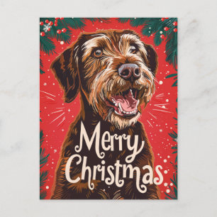 Cartão Postal Wirehaired Pointing Griffon Feliz Natal