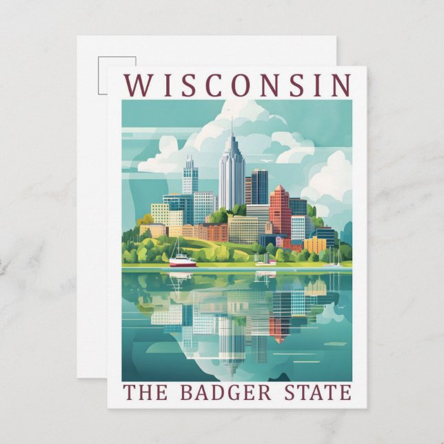 Cartão Postal Wisconsin Badger State USA Viagem Place (Frente/Verso)