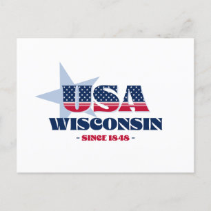 Cartão Postal Wisconsin em Vermelho, Branco e Azul