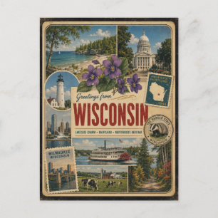 Cartão postal Wisconsin estilo vintage autêntico
