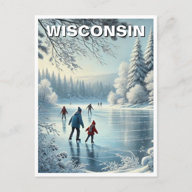Cartão Postal Wisconsin Ice Skating (Frente)