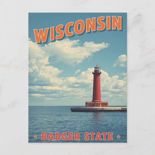Cartão Postal Wisconsin Lighthouse Vintage (Frente)