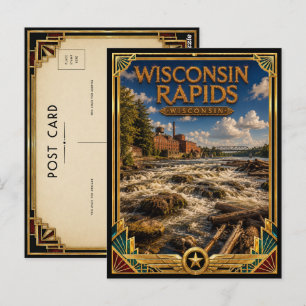 Cartão Postal Wisconsin Rapids Wisconsin Arte Deco Vintage Doura