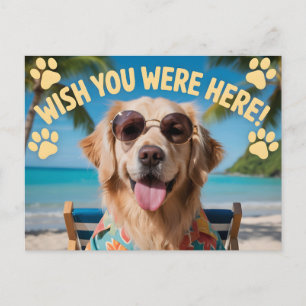 Cartão Postal "Wish You Were Here" Design de Cachorro de Férias
