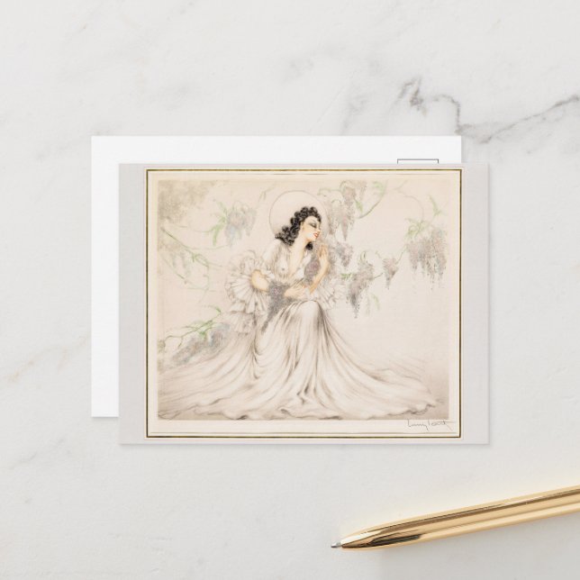 Cartão Postal Wisteria, 1940, por Louis Icart (Frente/Verso In Situ)