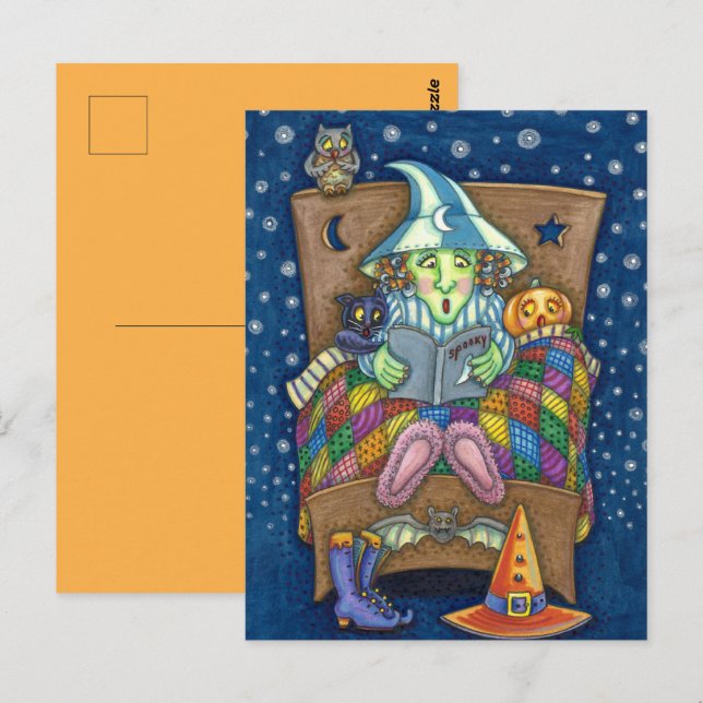 CARTÃO POSTAL WITCH DIZENDO HISTÓRIAS DE BEDTIME SPOOKY, HALLOWE (Frente/Verso)