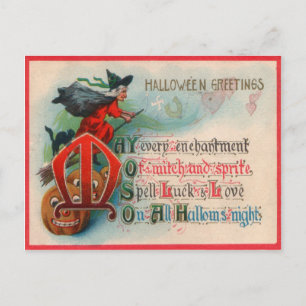 Cartão Postal Witch Jack O Lantern Pumpkin