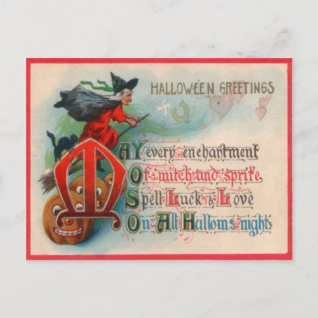 Cartão Postal Witch Jack O Lantern Pumpkin (Frente)