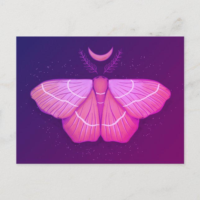 Cartão Postal Witchy Moth - Fantasia da Borboleta Mágica Roxa (Frente)