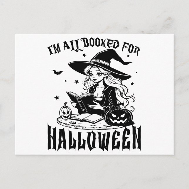 Cartão Postal Witchy Reads: Eu sou todo viciado em Halloween (Frente)
