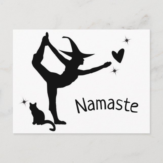 Cartão Postal Witeen Namaste Yoga Heart Cat Modern (Frente)