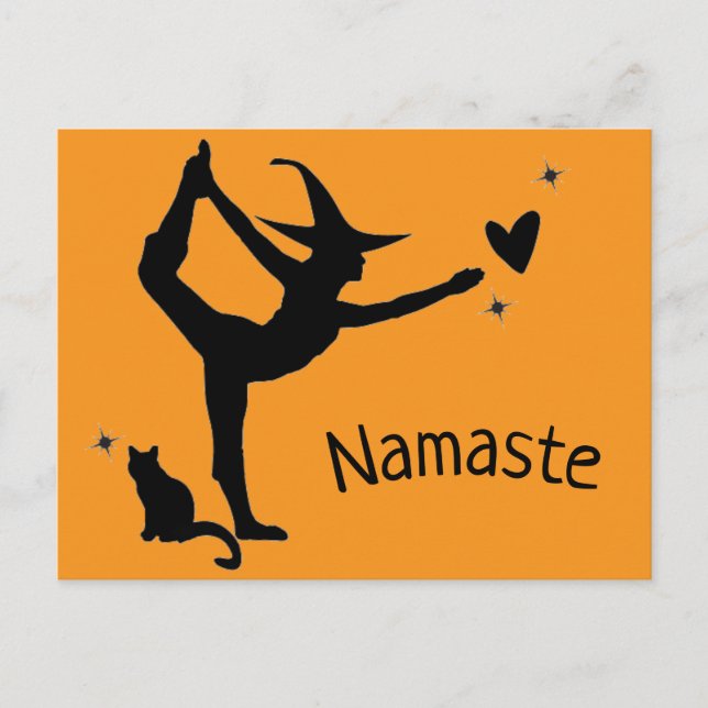 Cartão Postal Witeen Namaste Yoga Orange Black Modern (Frente)