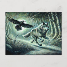 Wolf and Raven in Moonlight