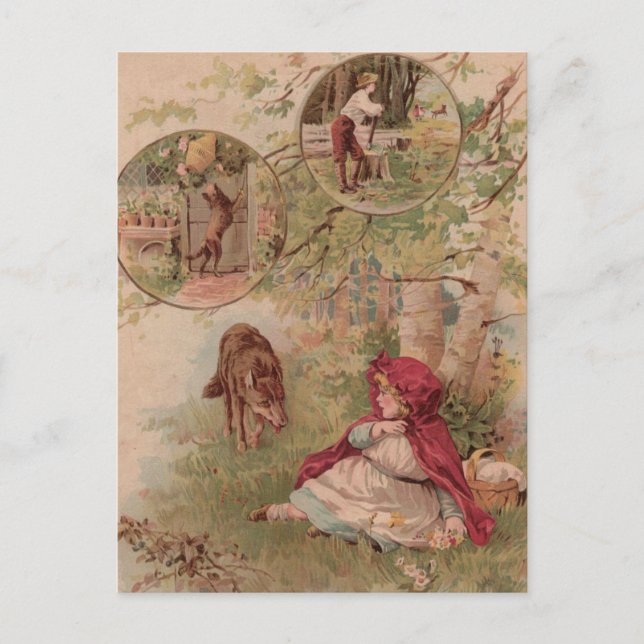 Cartão Postal Wolf Andando Em Direção A Cabeça Vermelha Andando (Frente)