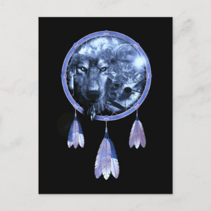 Cartão Postal Wolf Dreamcatcher Moon Nativo Americano