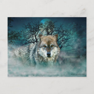 Cartão Postal Wolf Full Moon em Fog