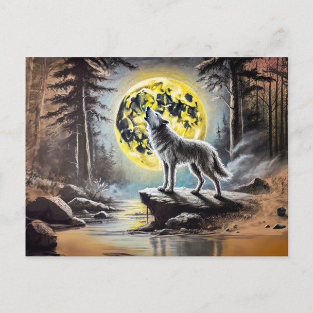 Cartão Postal Wolf Howling at the Full Moon (Frente)