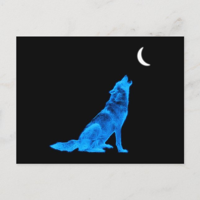 Cartão Postal Wolf Howling Azul na Lua (Frente)