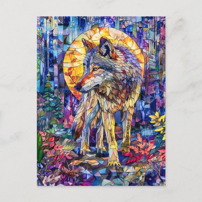 Cartão Postal Wolf Howling Em Lua Cheia (Frente)