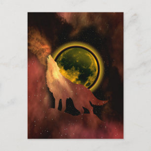 CARTÃO POSTAL WOLF HOWLING NA GALÁXIA DA LUA ESPACIAL